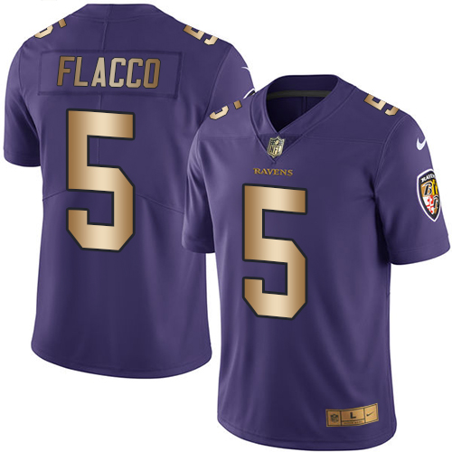 Nike Ravens #5 Joe Flacco Purple Men's Stitched NFL Limited Gold Rush Jersey